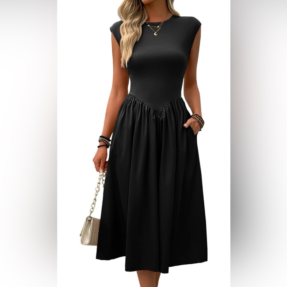Amazon Black Midi Dress with Cap Sleeves